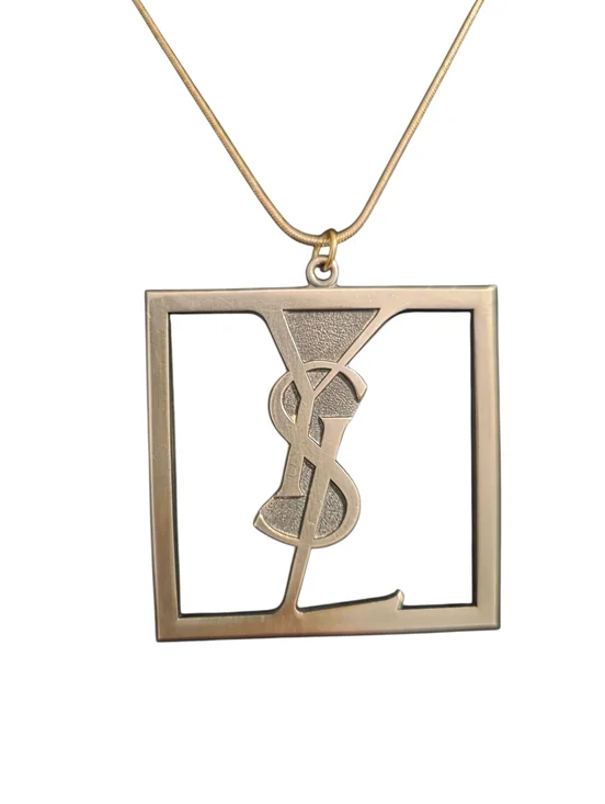 Yves Saint Laurent Silver-Tone Square YSL Pendant Necklace* - Picture 1 of 2